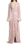 Alexis Elisha Abstract-print Pleated Gown In Rainwater Quartz