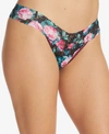 Hanky Panky Low-rise Printed Lace Thong In Black Pink Multi Floral