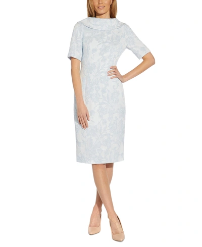 Adrianna Papell Embroidered Envelope-neck Dress In Blue Mist