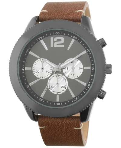 Inc International Concepts Men's Faux-leather Strap Watch 51mm, Created For Macy's In Brown