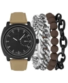 INC INTERNATIONAL CONCEPTS MEN'S BROWN FAUX-LEATHER STRAP WATCH 42MM & 3-PC. BRACELET SET, CREATED FOR MACY'S