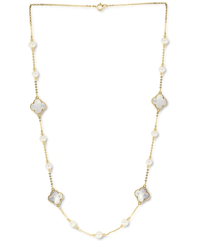 Effy Collection Effy Mother-of-pearl & Freshwater Pearl (4-1/2mm) 18" Necklace In 14k Gold In K Yellow Gold