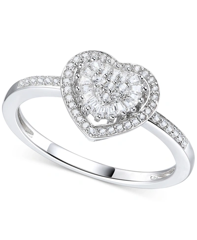 Macy's Diamond Cluster Heart Ring (1/4 Ct. T.w.) In Sterling Silver