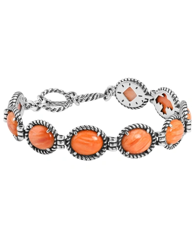 American West Gemstone Reversible Link Tennis Bracelet In Orange Spiny Oyster/silver