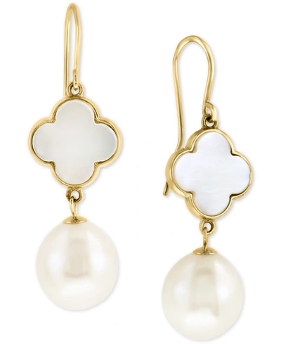 Effy Collection Effy Mother-of-pearl & Freshwater Pearl (9-1/2mm) Drop Earrings In 14k Gold In K Yellow Gold