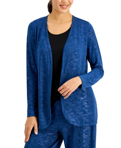 Jm Collection Petite Foil Space-dyed Lounge Cardigan, Created For Macy's In Navy Foil