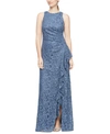 Alex Evenings Sequin Lace Cascading Ruffle Gown In Wedgewood