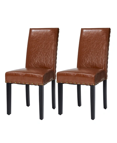 Glitzhome Upholstered Dining Chair With Studded Decor, Set Of 2 In Brown