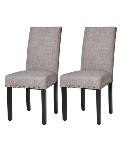 Glitzhome Upholstered Dining Chair With Studded Decor, Set Of 2 In Gray