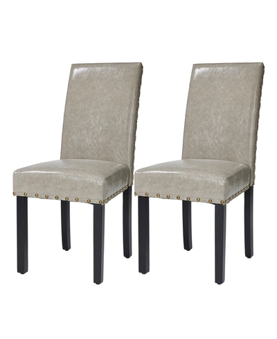 Glitzhome Upholstered Dining Chair With Studded Decor, Set Of 2 In Gray