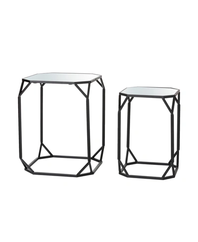 Glitzhome Metal With Glass Accent Table - Set Of 2 In Black