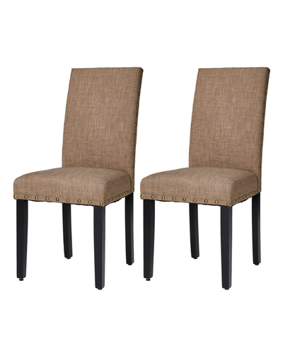 Glitzhome Upholstered Dining Chair With Studded Decor, Set Of 2 In Tan