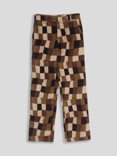 Stussy Womens Brown Wobbly Check Straight-leg Mid-rise Corduroy Trousers L In Brown Check