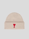 Ami Alexandre Mattiussi Ami De Coeur Patch Beanie In Champagne