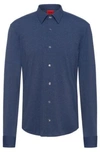 Hugo High Performance Slim Fit Shirt In Stretch Fabric In Dark Blue