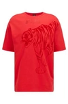 Hugo Boss Boss Men's Organic-cotton Tiger Graphic T-shirt In Red