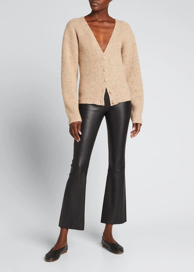 Sprwmn High-waist Flare-leg Cropped Leather Leggings In Mink