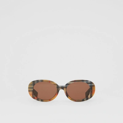 Burberry Childrens Vintage Check Oval Frame Sunglasses In Antique Yellow