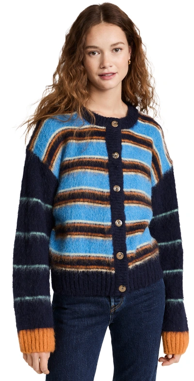 Stine Goya Ash, 1344 Stripes Fluffy Knit Cardigan In Stripes Multi