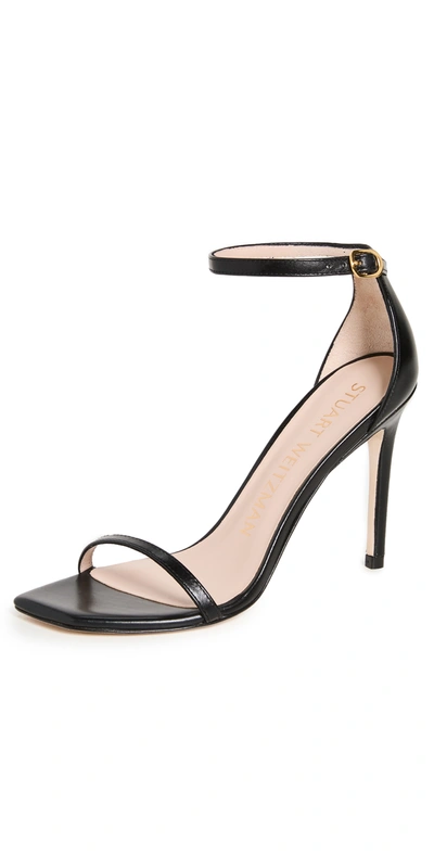 Stuart Weitzman Nudistcurve 100 Smooth Leather Sandal In Black