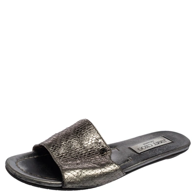 Pre-owned Jimmy Choo Grey Snakeskin Leather Nanda Flat Slide Sandals Size 36