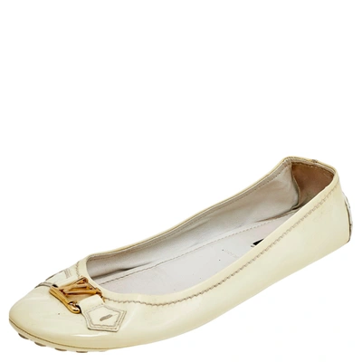 Pre-owned Louis Vuitton Cream Patent Leather Oxford Ballet Flats Size 39.5