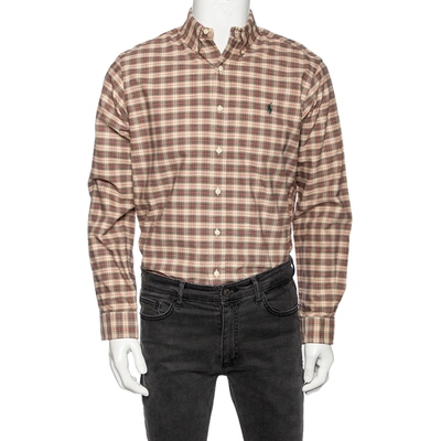 Pre-owned Ralph Lauren Beige Checkered Cotton Button Front Shirt M