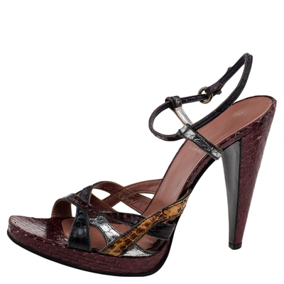 Pre-owned Miu Miu Multicolor Snakeskin Ankle Strap Sandals Size 39.5
