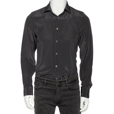 Pre-owned Gucci Charcoal Grey Printed Silk Button Front Shirt S