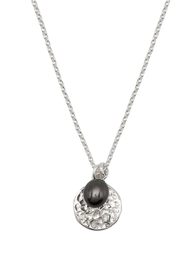 Dower & Hall Hammered Disc Pearl Pendant Necklace In Silver