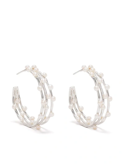 Dower & Hall Silver Triple-row Pearl Hoops