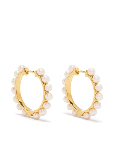 Dower & Hall Large Pearl Huggie Hoops In Gold
