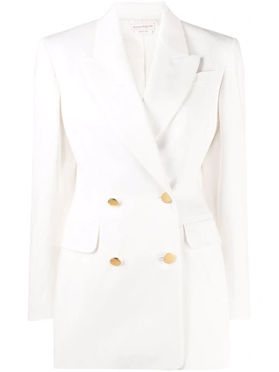 Alexander Mcqueen Woman Double-breasted Jacket In Optical White Cotton Gabardine