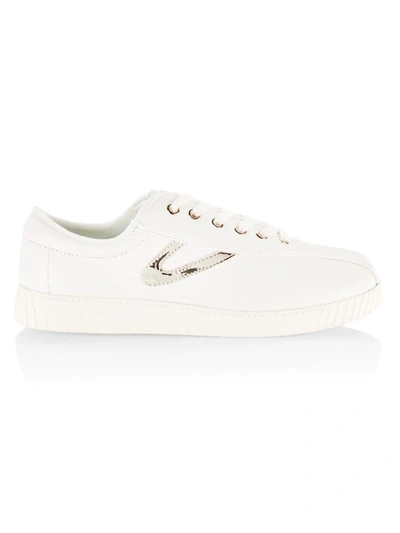 Tretorn Women's Nylite Plus Leather Trainer Women's Shoes In White/light Gold-tone