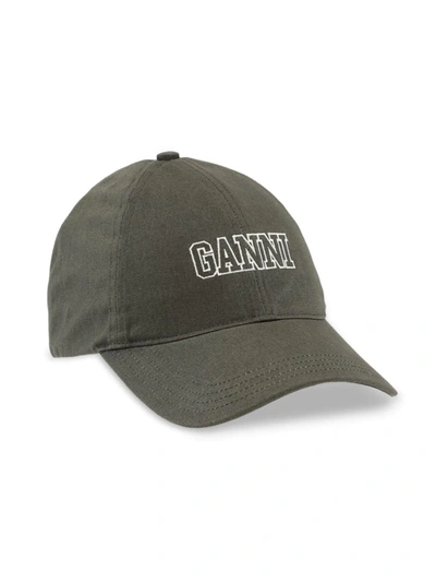 Ganni Khaki Organic Cotton Software Cap In Green