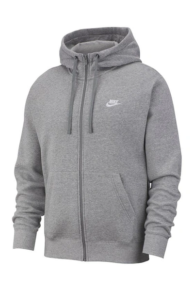 Nike Sportswear Club Logo-embroidered Cotton-blend Jersey Zip-up Hoodie In Grey
