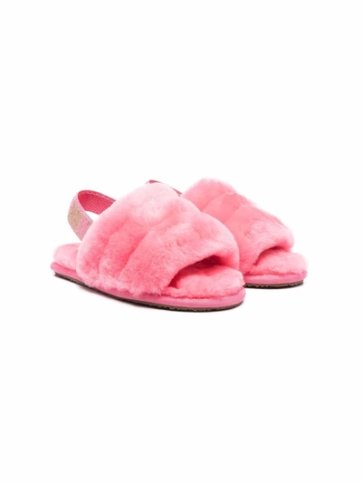 Ugg Kids' Fluff Yeah Logo-strap Sheepskin Sandals 6-12 Years In Pale Pink
