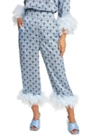 River Island Geo Print Feather Hem Crop Trousers In Blue