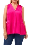 Vince Camuto Ruffle Hem Rumple Satin Top In Pink Shock