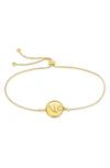 Sterling Forever Sterling Silver Aquarius Constellation Disk Bolo Bracelet In Gold- Aquarius