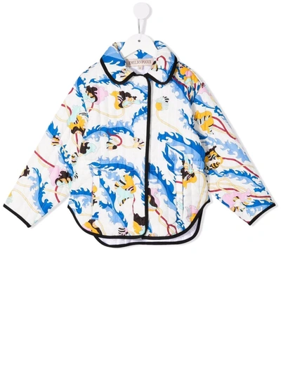Emilio Pucci Junior Kids' Floral-print Quilted Jacket In White