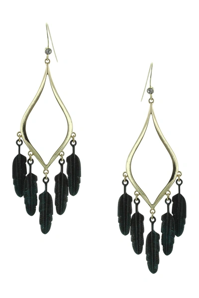 Olivia Welles Patina Feather Drop Earrings In Gold/green