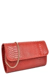 Isabella Rhea Snakeskin Embossed Leather Flap Clutch In Rosso