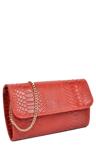 Isabella Rhea Snakeskin Embossed Leather Flap Clutch In Rosso