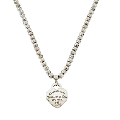 Pre-owned Tiffany & Co Return To Tiffany Sterling Silver Heart Pendant Beaded Necklace