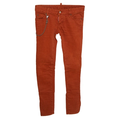Pre-owned Dsquared2 Rust Orange Denim Chain Detail Slim Fit Jeans S