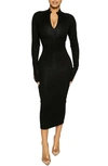 Naked Wardrobe Half Zip Long Sleeve Dress In Black