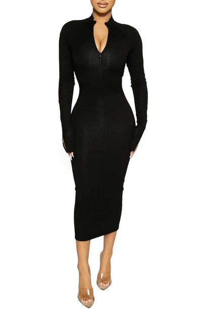 Naked Wardrobe Half Zip Long Sleeve Dress In Black
