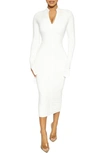 Naked Wardrobe Half Zip Long Sleeve Dress In White