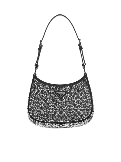 Prada Cleo Crystal Shoulder Bag In Silver